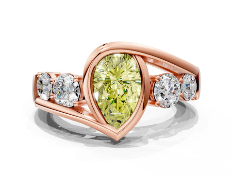 Rose gold Bezel Set Fancy Yellow Pear Cut Diamond Split Shank Ring