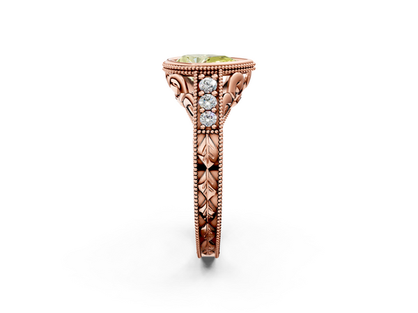 Rose Gold Pear-Shaped Vintage Bezel Solitaire Engagement Ring Setting for Fancy Yellow Center