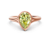 Rose gold Bezel Set Fancy Yellow Pear  Solitaire Diamond Ring with Smooth Band