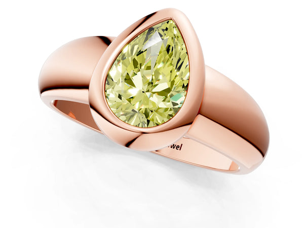 Rose gold Bezel Set Fancy Yellow Pear  Solitaire Ring with Wide Band