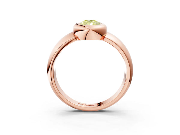 Rose gold Bezel Set Fancy Yellow Pear  Solitaire Ring with Wide Band