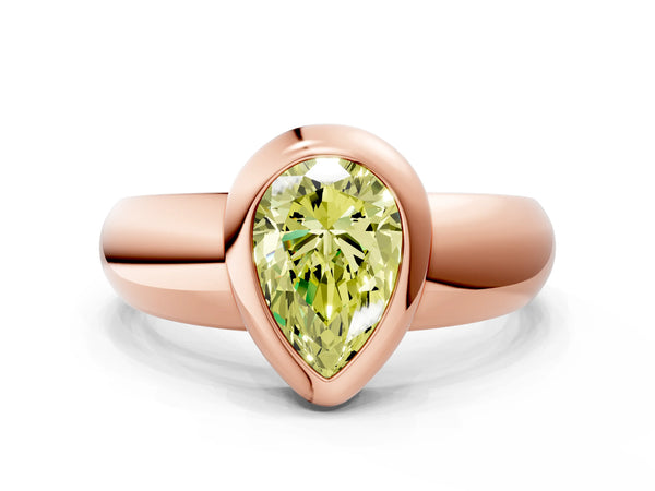 Rose gold Bezel Set Fancy Yellow Pear  Solitaire Ring with Wide Band