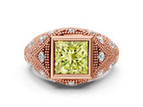 Rose gold Bezel Set Fancy Yellow Princess Cut Diamond Milgrain Band Ring
