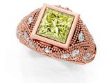 Rose gold Bezel Set Fancy Yellow Princess Cut Diamond Milgrain Band Ring_1