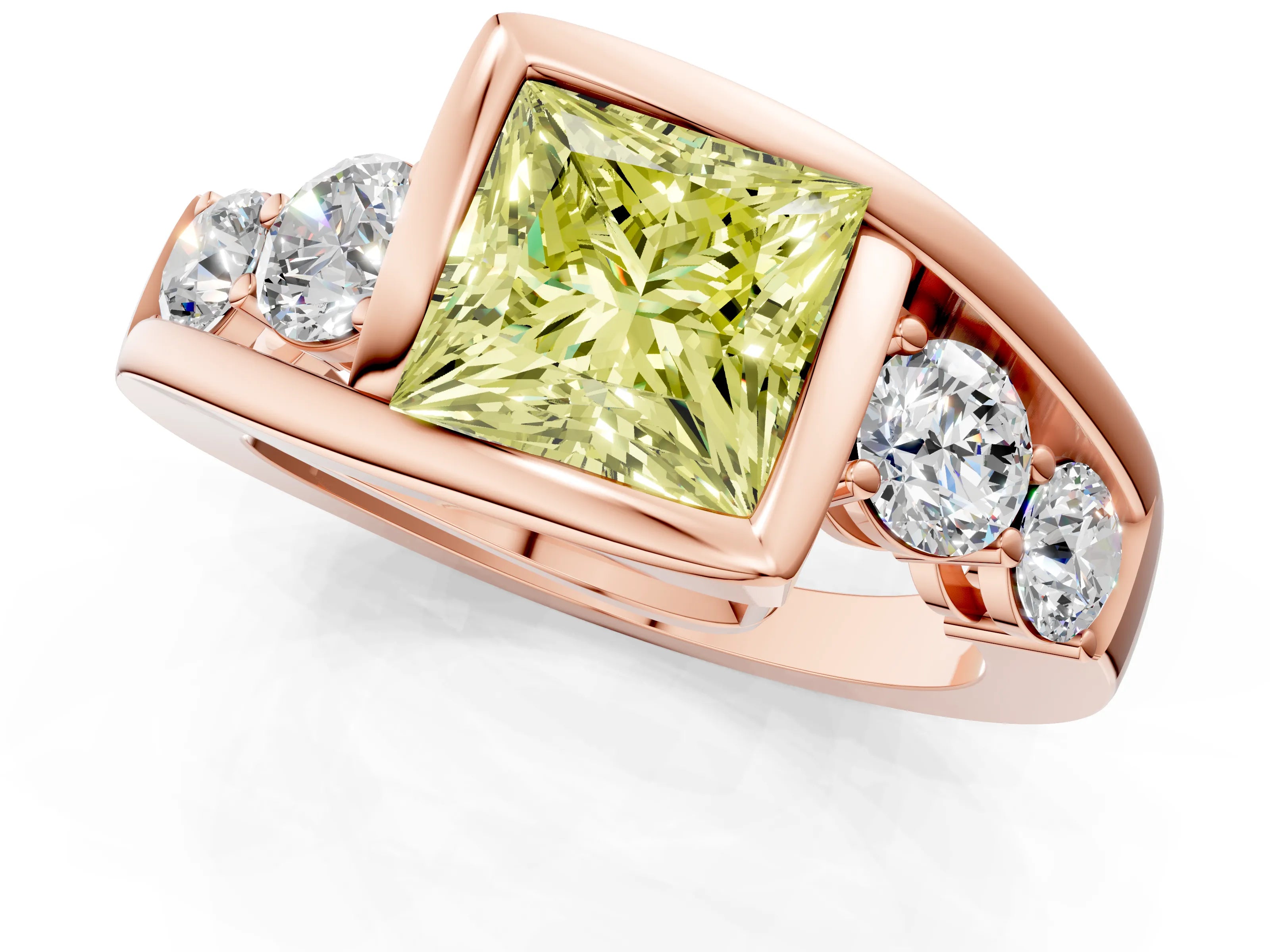 Rose gold Bezel Set Fancy Yellow Princess Cut Diamond Split Shank Ring_1