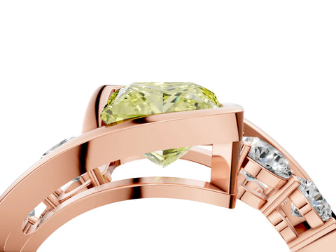 Rose gold Bezel Set Fancy Yellow Princess Cut Diamond Split Shank Ring_4