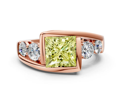 Rose gold Bezel Set Fancy Yellow Princess Cut Diamond Split Shank Ring