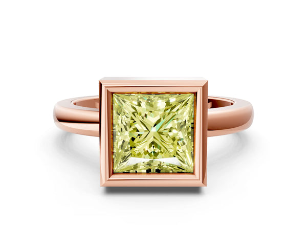 Rose gold Bezel Set Fancy Yellow Princess Cut Solitaire Engagement Ring with Classic Band