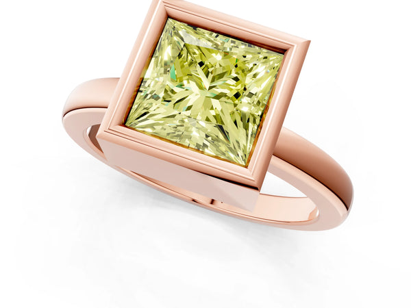 Rose gold Bezel Set Fancy Yellow Princess Cut Solitaire Engagement Ring with Classic Band