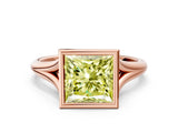 Rose gold Bezel Set Fancy Yellow Princess  Cut Solitaire Ring with Tapered Band 1