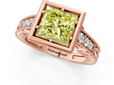 Rose gold Bezel Set Fancy Yellow Princess  Diamond Milgrain Pave Engagement Ring_1