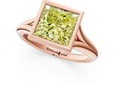 Rose gold Bezel Set Fancy Yellow Princess  Solitaire Diamond Ring with Smooth Band 1