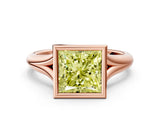 Rose gold Bezel Set Fancy Yellow Princess  Solitaire Diamond Ring with Smooth Band