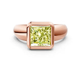 Rose gold Bezel Set Fancy Yellow Princess  Solitaire Ring with Wide Band 1