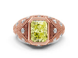 Rose gold Bezel Set Fancy Yellow Radiant Cut Diamond Milgrain Band Ring