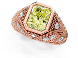 Rose gold Bezel Set Fancy Yellow Radiant Cut Diamond Milgrain Band Ring_1
