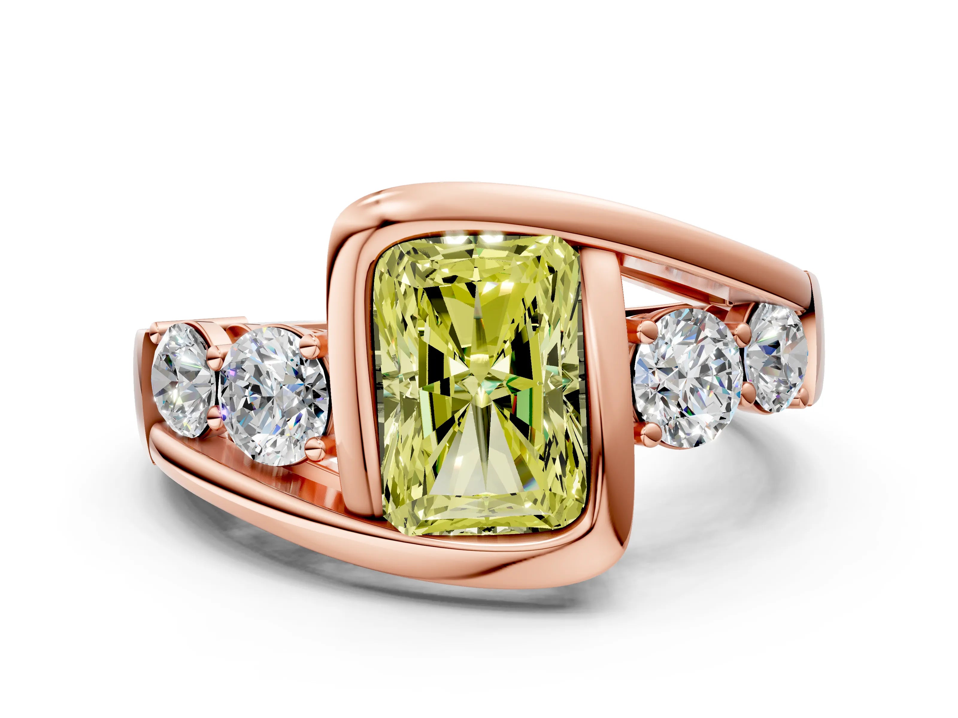 Rose gold Bezel Set Fancy Yellow Radiant Cut Diamond Split Shank Ring