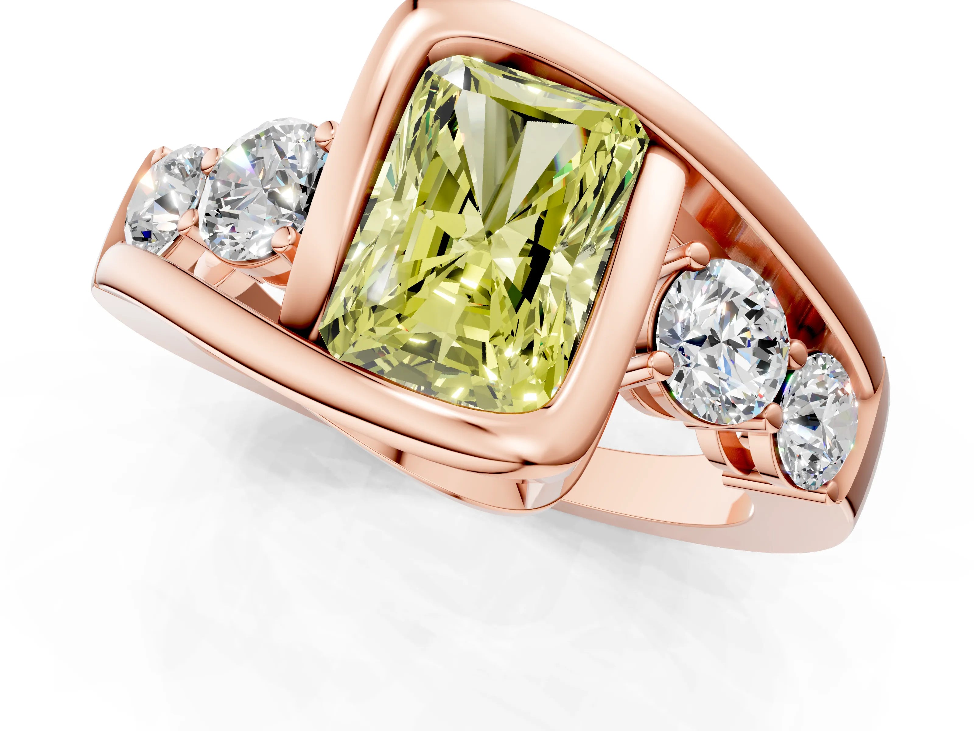 Rose gold Bezel Set Fancy Yellow Radiant Cut Diamond Split Shank Ring_1