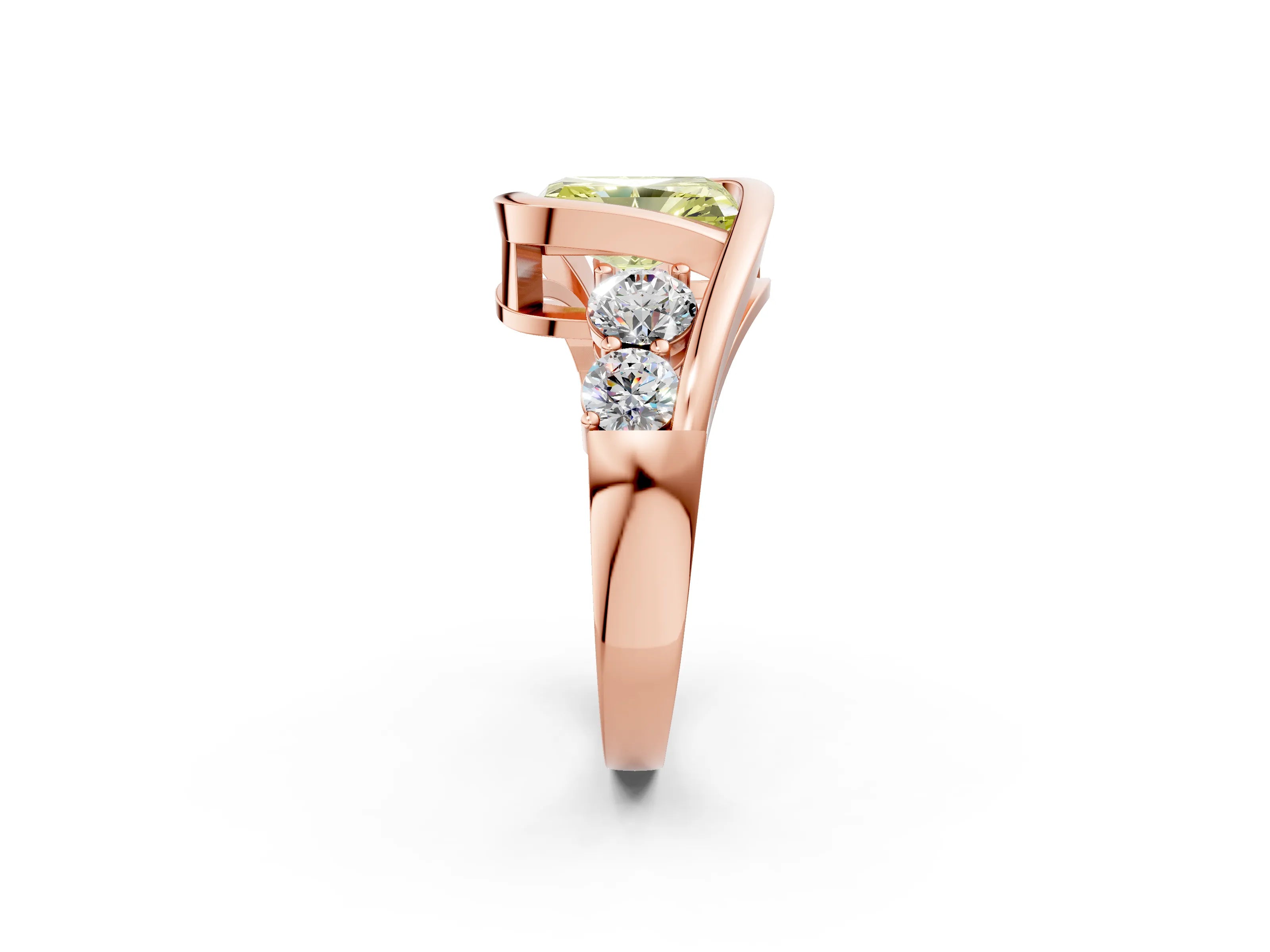 Rose gold Bezel Set Fancy Yellow Radiant Cut Diamond Split Shank Ring_2
