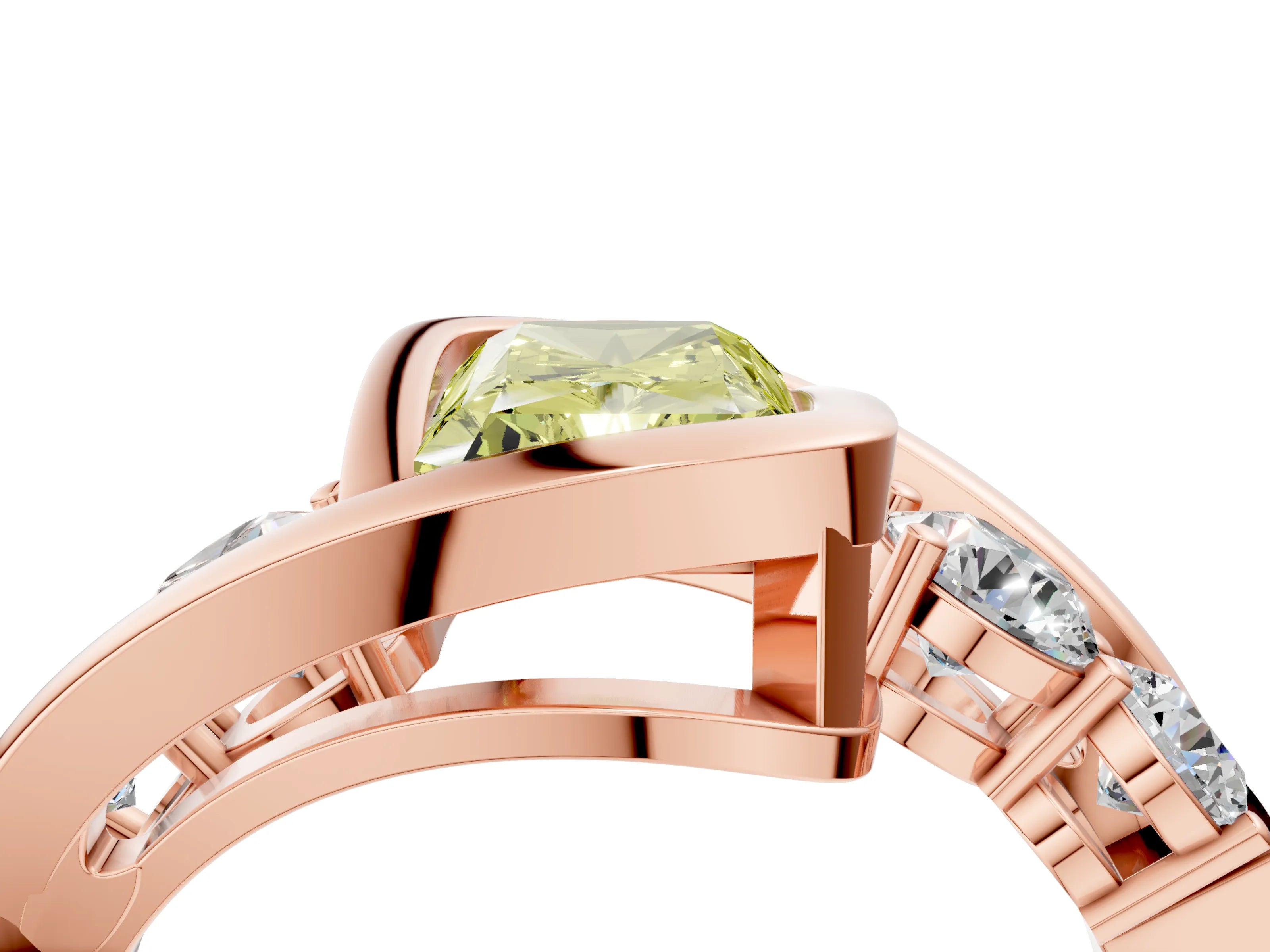 Rose gold Bezel Set Fancy Yellow Radiant Cut Diamond Split Shank Ring_4