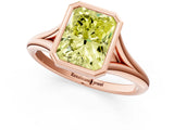 Rose gold Bezel Set Fancy Yellow Radiant  Cut Solitaire Ring with Tapered Band 1