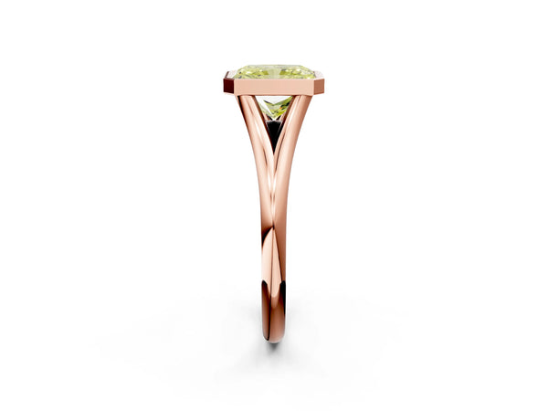 Rose gold Bezel Set Fancy Yellow Radiant  Cut Solitaire Ring with Tapered Band