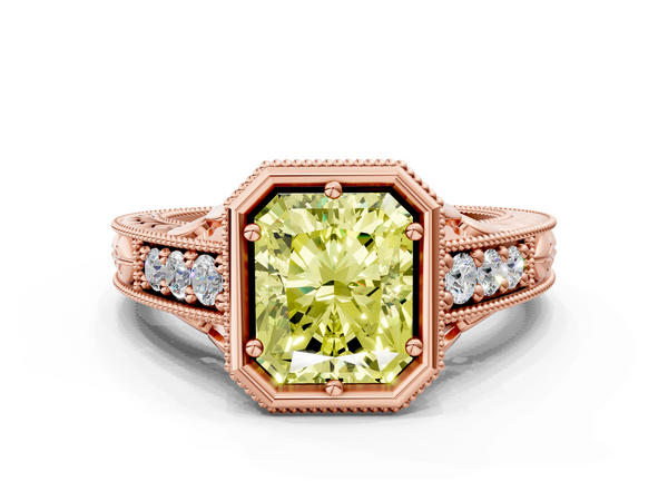 Rose Gold Radiant Cut Vintage Bezel Solitaire Engagement Ring Setting for Fancy Yellow Center