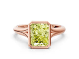 Rose gold Bezel Set Fancy Yellow Radiant  Solitaire Diamond Ring with Smooth Band 1
