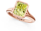 Rose gold Bezel Set Fancy Yellow Radiant  Solitaire Diamond Ring with Smooth Band 2
