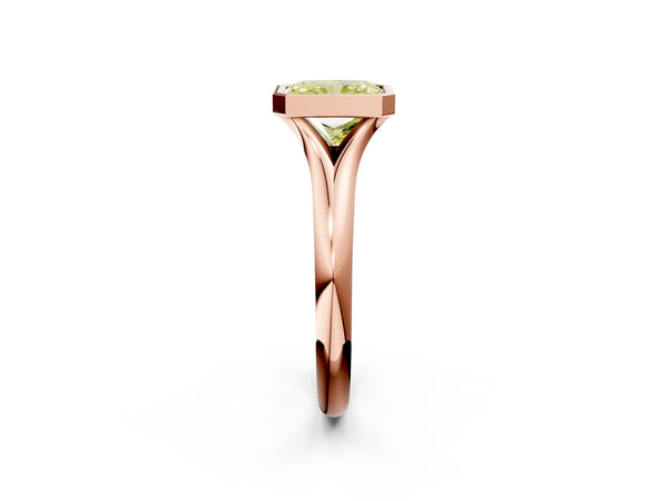 Rose gold Bezel Set Fancy Yellow Radiant  Solitaire Diamond Ring with Smooth Band