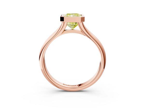 Rose gold Bezel Set Fancy Yellow Radiant  Solitaire Diamond Ring with Smooth Band