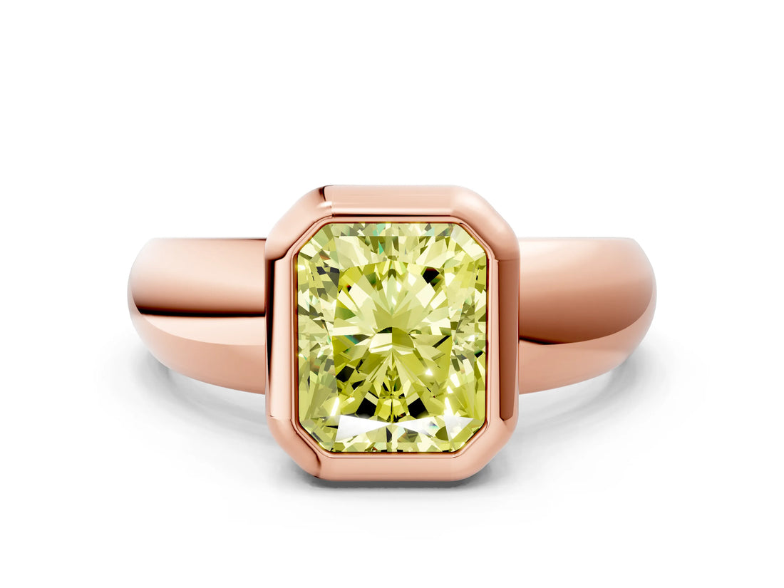 Rose gold Bezel Set Fancy Yellow Radiant  Solitaire Ring with Wide Band 2