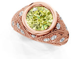 Rose gold Bezel Set Fancy Yellow Round Cut Diamond Milgrain Band Ring_1
