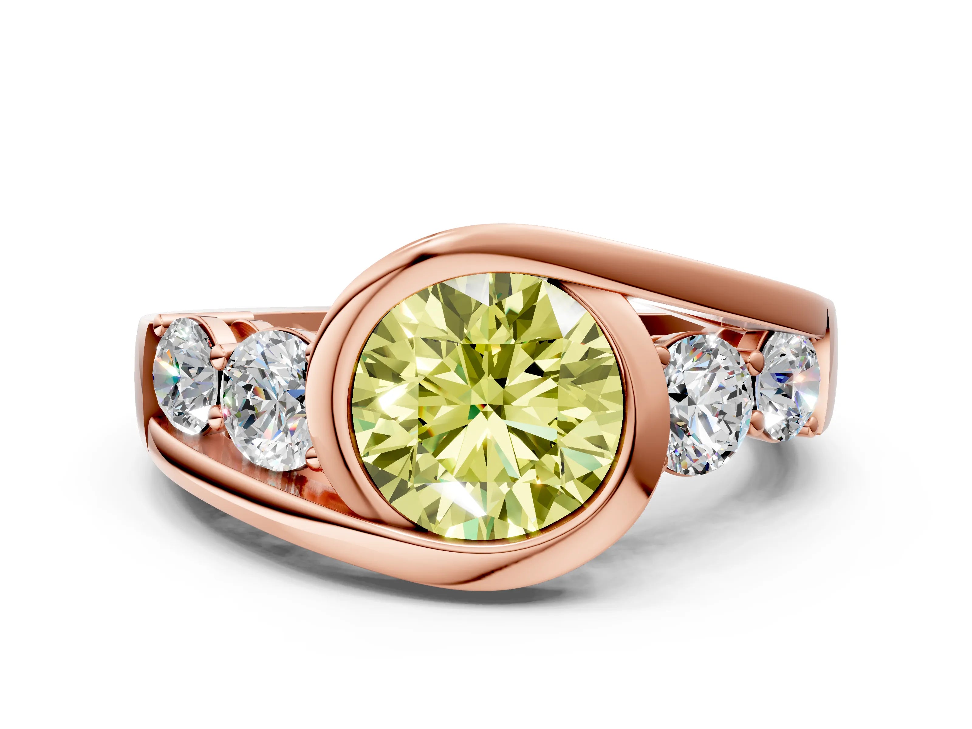 Rose gold Bezel Set Fancy Yellow Round Cut Diamond Split Shank Ring