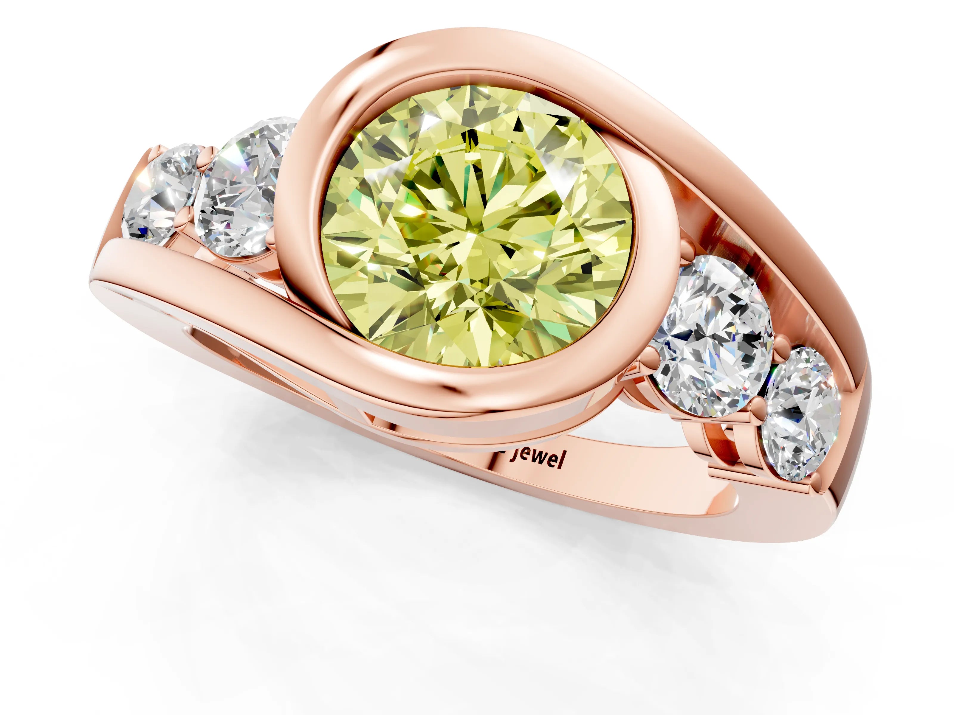 Rose gold Bezel Set Fancy Yellow Round Cut Diamond Split Shank Ring_1