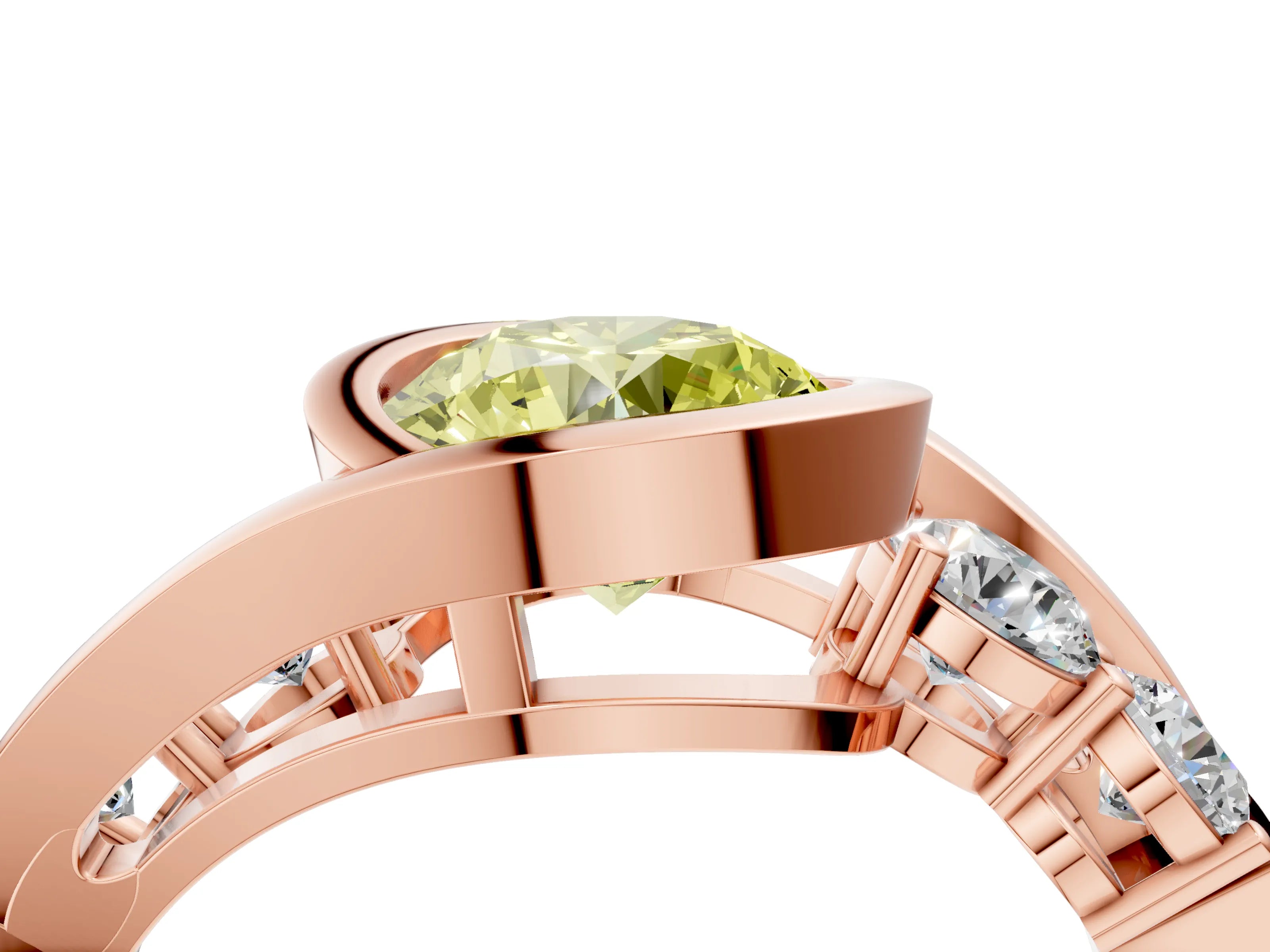 Rose gold Bezel Set Fancy Yellow Round Cut Diamond Split Shank Ring_4