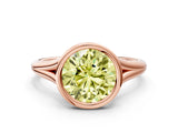 Rose gold Bezel Set Fancy Yellow Round  Cut Solitaire Ring with Tapered Band