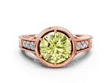 Rose gold Bezel Set Fancy Yellow Round  Diamond Milgrain Pave Engagement Ring