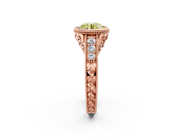 Rose Gold Round Vintage Bezel Solitaire Engagement Ring Setting for Fancy Yellow Center