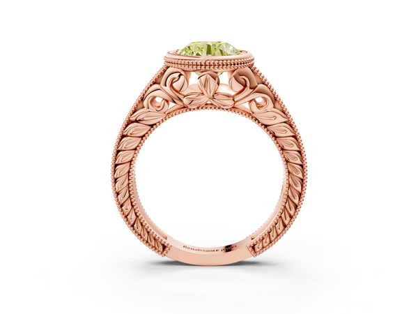 Rose Gold Round Vintage Bezel Solitaire Engagement Ring Setting for Fancy Yellow Center