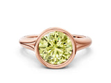 Rose gold Bezel Set Fancy Yellow Round  Solitaire Diamond Ring with Smooth Band 2