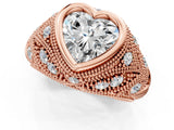 Rose gold Bezel Set Heart Cut Diamond Milgrain Band Ring_10
