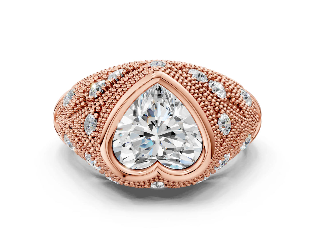 Rose gold Bezel Set Heart Cut Diamond Milgrain Band Ring_9