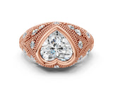 Rose gold Bezel Set Heart Cut Diamond Milgrain Band Ring_9