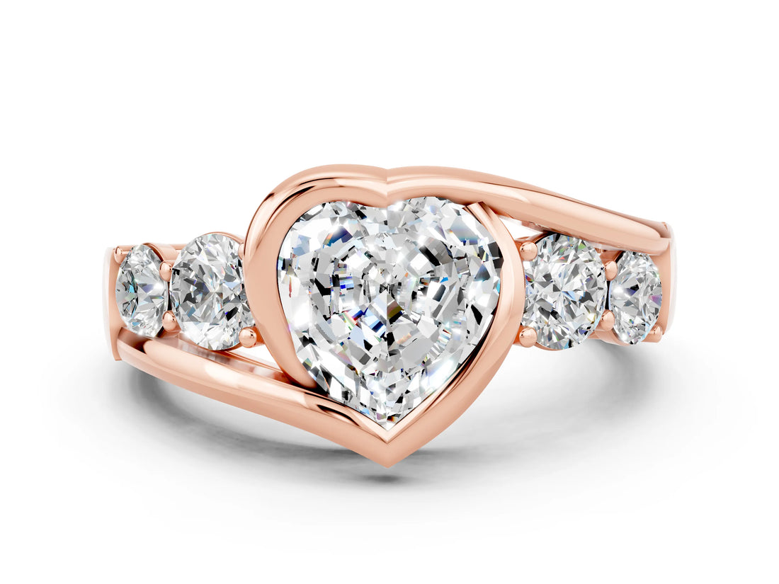 Rose gold Bezel Set Heart Cut Diamond Split Shank Ring