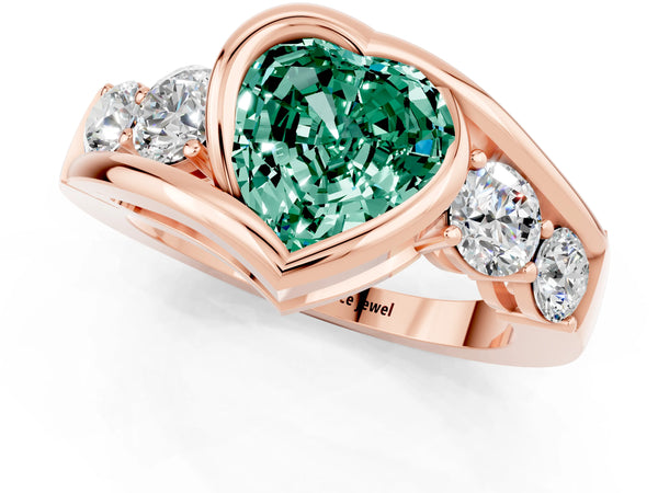 Rose gold Bezel Set Heart Cut Green Sapphire Bypass Ring with Round  Accents