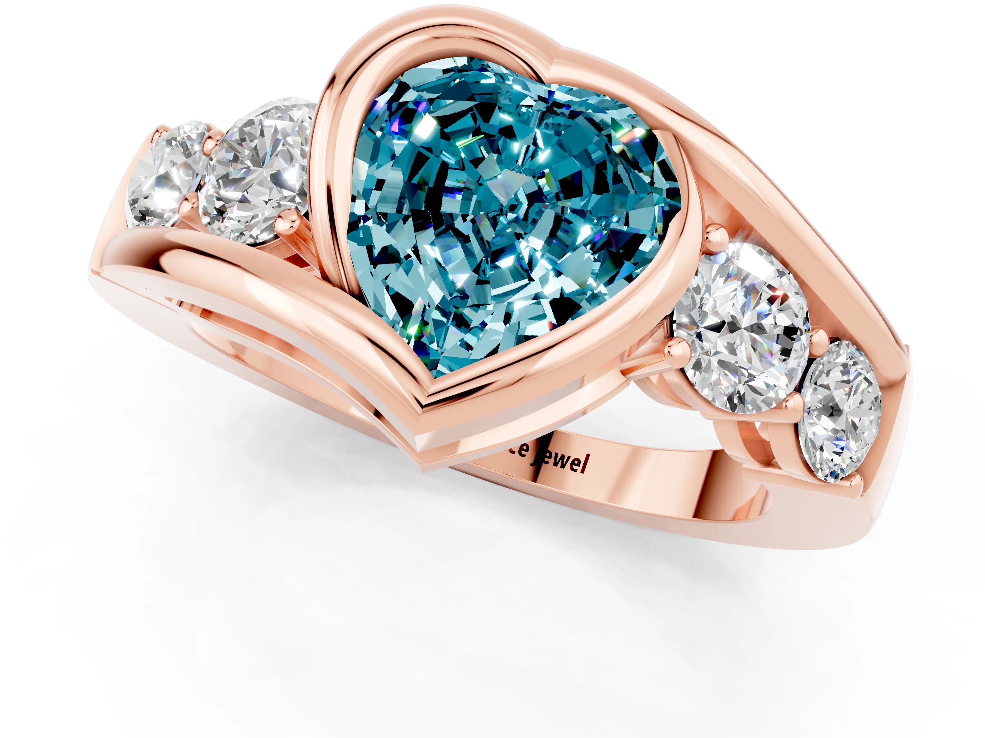Rose gold Bezel Set Heart Cut Diamond Split Shank Ring_1