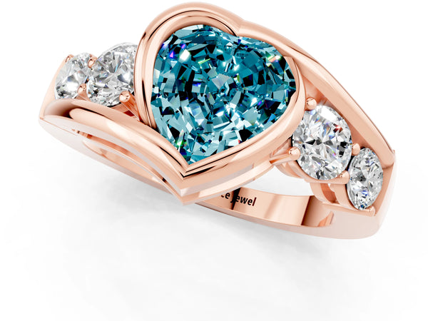 Rose gold Bezel Set Heart Cut Diamond Split Shank Ring