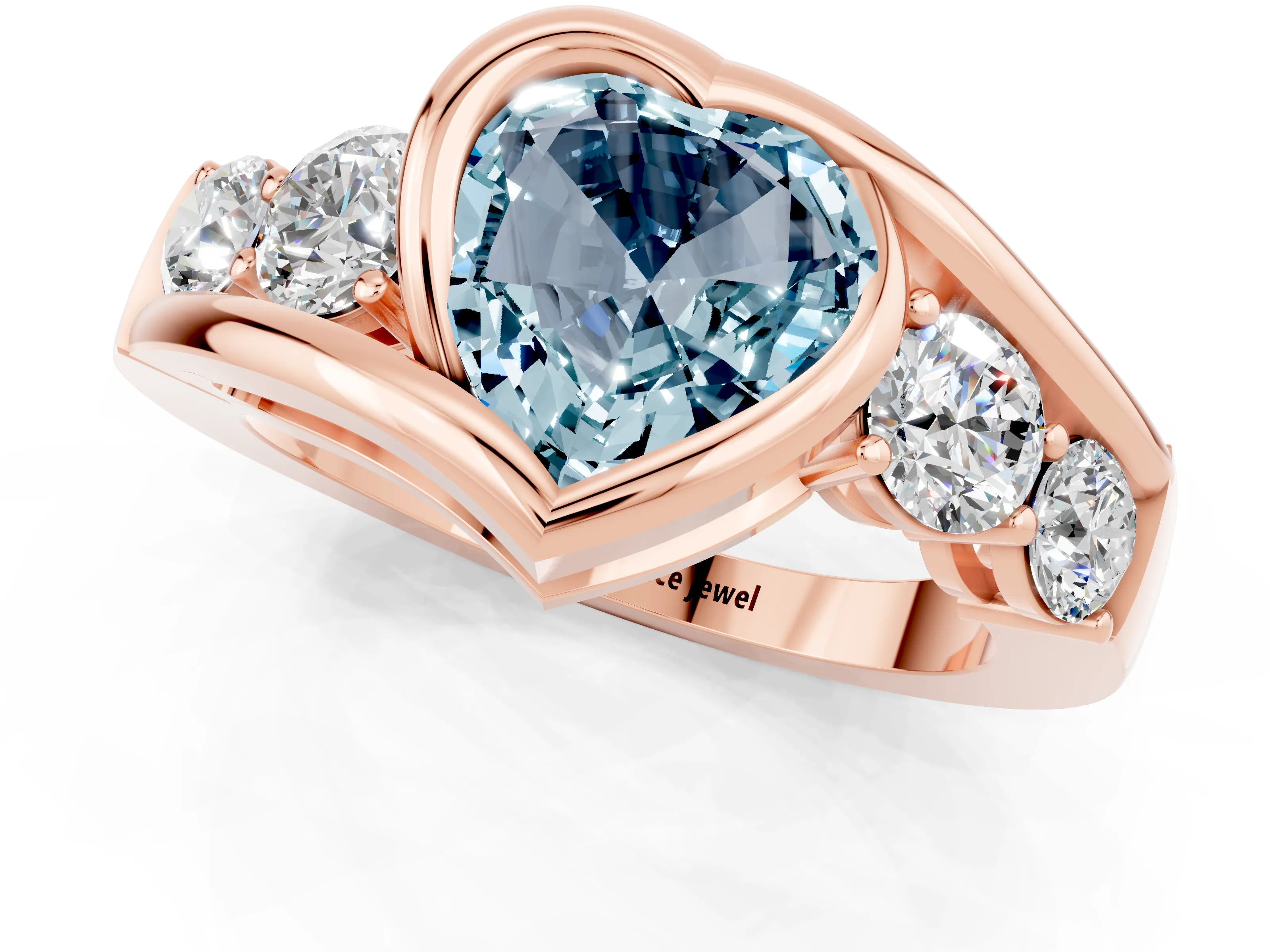 Rose gold Bezel Set Heart Cut Diamond Split Shank Ring_1