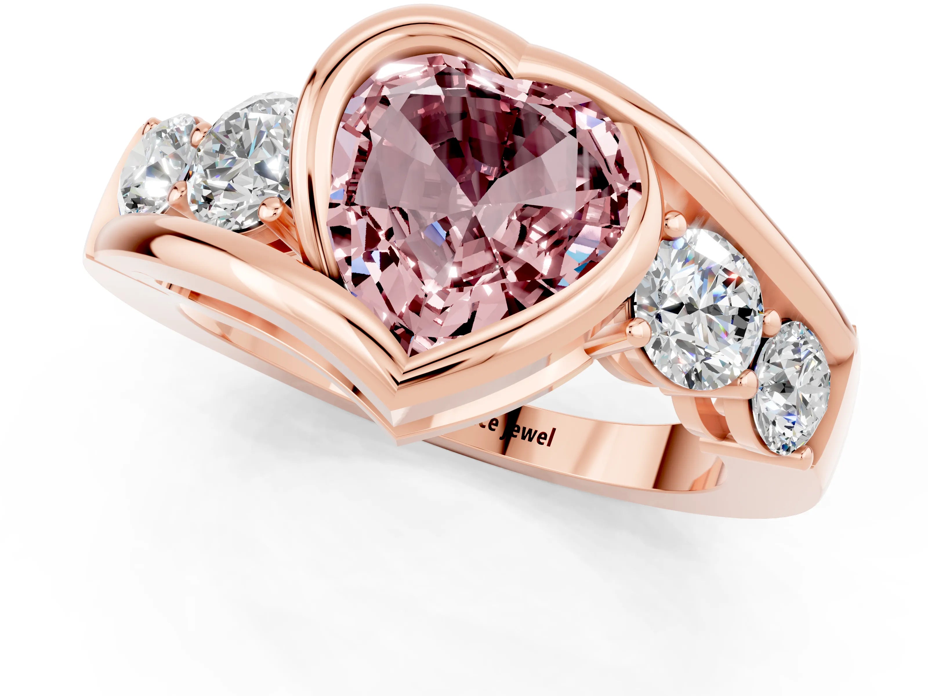 Rose gold Bezel Set Heart Cut Diamond Split Shank Ring_1